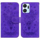 For Honor X7a Butterfly Rose Embossed Leather Phone Case(Purple) - 1