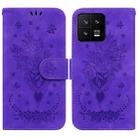 For Xiaomi 13 5G Butterfly Rose Embossed Leather Phone Case(Purple) - 1