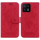 For Xiaomi 13 5G Butterfly Rose Embossed Leather Phone Case(Red) - 1