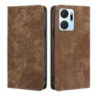 For Honor X7A RFID Anti-theft Brush Magnetic Leather Phone Case(Brown) - 1