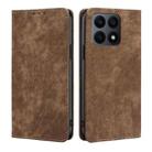 For Honor X8A RFID Anti-theft Brush Magnetic Leather Phone Case(Brown) - 1