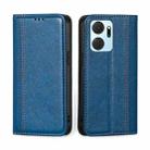 For Honor X7A Grid Texture Magnetic Flip Leather Phone Case(Blue) - 1
