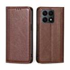 For Honor X8A Grid Texture Magnetic Flip Leather Phone Case(Brown) - 1