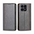 For Honor X8A Grid Texture Magnetic Flip Leather Phone Case(Grey) - 1