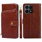 For Honor X8A Zipper Bag Leather Phone Case(Brown) - 1