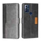 For Motorola Moto G Play 2023 Contrast Color Side Buckle Leather Phone Case(Black + Grey) - 1
