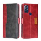 For Motorola Moto G Play 2023 Contrast Color Side Buckle Leather Phone Case(Red + Black) - 1