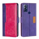 For Motorola Moto G Play 2023 Contrast Color Side Buckle Leather Phone Case(Purple + Rose Red) - 1