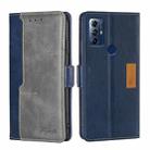 For Motorola Moto G Play 2023 Contrast Color Side Buckle Leather Phone Case(Blue + Grey) - 1