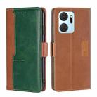 For Honor X7A Contrast Color Side Buckle Leather Phone Case(Light Brown + Green) - 1