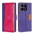 For Honor X8A Contrast Color Side Buckle Leather Phone Case(Purple + Rose Red) - 1