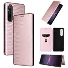 For Sony Xperia 1 V Carbon Fiber Texture Flip Leather Phone Case(Pink) - 1