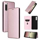 For Sony Xperia 10 V Carbon Fiber Texture Flip Leather Phone Case(Pink) - 1