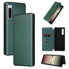 For Sony Xperia 10 V Carbon Fiber Texture Flip Leather Phone Case(Green) - 1