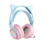 T25 RGB Stereo Cat Ear Bluetooth Wireless Headphones with Detachable Microphone(Blue+Pink) - 1