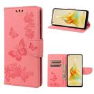 For OPPO Reno8 T 4G Butterfly Embossed Horizontal Flip Leather Phone Case(Pink) - 1