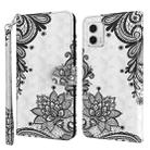 For Motorola Moto G73 3D Painting Pattern TPU + PU Leather Phone Case(Diagonal Black Flower) - 1