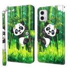 For Motorola Moto G73 3D Painting Pattern TPU + PU Leather Phone Case(Panda Climbing Bamboo) - 1