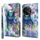 For OnePlus 11 3D Painting Pattern TPU + PU Leather Phone Case(Watercolor Owl) - 1