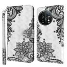For OnePlus 11 3D Painting Pattern TPU + PU Leather Phone Case(Diagonal Black Flower) - 1