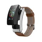K30 0.96 inch Leather Band Earphone Detachable Life Waterproof Smart Watch Support Bluetooth Call(Brown Silver) - 1