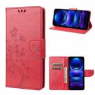 For Xiaomi Redmi Note 12 5G Global / Poco X5 5G Butterfly Flower Pattern Leather Phone Case(Red) - 1