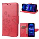 For Xiaomi Redmi Note 12 Pro 5G Global Butterfly Flower Pattern Leather Phone Case(Red) - 1