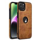 For iPhone 14 Plus Leather Texture Stitching Phone Case(Brown) - 1