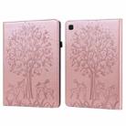 For Samsung Galaxy Tab A7 Lite T220 Tree & Deer Pattern Embossed Leather Tablet Case(Pink) - 1