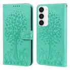 For Samsung Galaxy S23 5G Tree & Deer Pattern Pressed Printing Horizontal Flip Leather Phone Case(Green) - 1