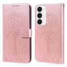 For Samsung Galaxy S23 5G Tree & Deer Pattern Pressed Printing Horizontal Flip Leather Phone Case(Pink) - 1