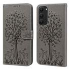 For Samsung Galaxy S23+ 5G Tree & Deer Pattern Pressed Printing Horizontal Flip Leather Phone Case(Grey) - 1