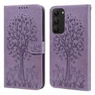 For Samsung Galaxy S23+ 5G Tree & Deer Pattern Pressed Printing Horizontal Flip Leather Phone Case(Purple) - 1