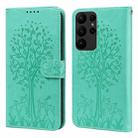 For Samsung Galaxy S23 Ultra 5G Tree & Deer Pattern Pressed Printing Horizontal Flip Leather Phone Case(Green) - 1