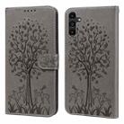 For Samsung Galaxy A14 5G Tree & Deer Pattern Pressed Printing Horizontal Flip Leather Phone Case(Grey) - 1