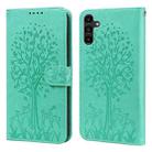 For Samsung Galaxy A14 5G Tree & Deer Pattern Pressed Printing Horizontal Flip Leather Phone Case(Green) - 1