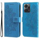 For Honor X7a 7-petal Flowers Embossing Leather Phone Case(Blue) - 1