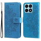 For Honor X8a 7-petal Flowers Embossing Leather Phone Case(Blue) - 1