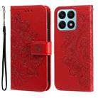 For Honor X8a 7-petal Flowers Embossing Leather Phone Case(Red) - 1