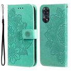 For OPPO Reno8 T 4G 7-petal Flowers Embossing Leather Phone Case(Green) - 1