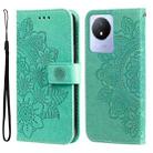 For vivo Y02 4G 7-petal Flowers Embossing Leather Phone Case(Green) - 1