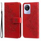 For vivo Y02 4G 7-petal Flowers Embossing Leather Phone Case(Red) - 1