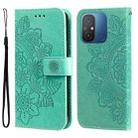 For Xiaomi Redmi 11A 4G/12C 7-petal Flowers Embossing Leather Phone Case(Green) - 1