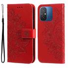 For Xiaomi Redmi 11A 4G/12C 7-petal Flowers Embossing Leather Phone Case(Red) - 1