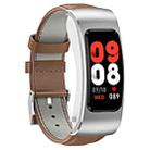 K60 1.08 inch Leather Band Earphone Detachable Life Waterproof Smart Watch Support Bluetooth Call(Brown Silver) - 2