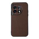 For OnePlus 11 5G Accurate Hole Carbon Fiber Texture PU Phone Case(Brown) - 1