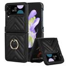 For Samsung Galaxy Z Flip4 V-shaped Folding Protective Phone Case with Rotating Ring(Black) - 1