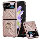 For Samsung Galaxy Z Flip4 V-shaped Folding Protective Phone Case with Rotating Ring(Rose Gold) - 1