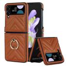 For Samsung Galaxy Z Flip4 V-shaped Folding Protective Phone Case with Rotating Ring(Brown) - 1