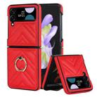 For Samsung Galaxy Z Flip4 V-shaped Folding Protective Phone Case with Rotating Ring(Red) - 1